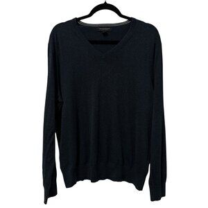 BANANA REPUBLIC V-NECK SWEATER SILK BLEND KNIT MENS L OLD MONEY LUXURY BLUE